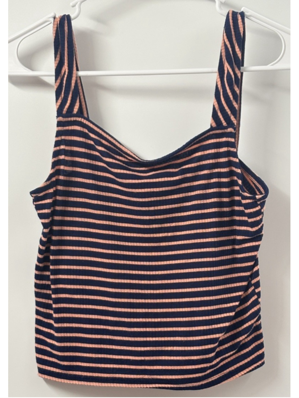 Rainbows & Cupcakes Striped Ribbed Tank Top Crop Cami Pink Navy Blue Y2K Medium